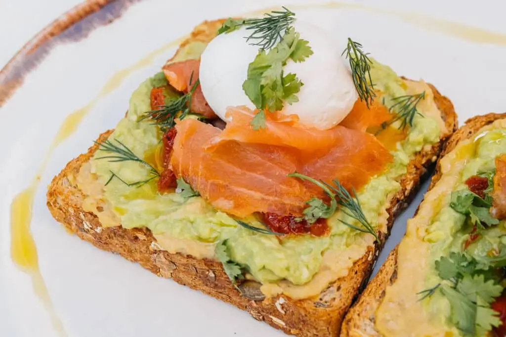 Avocado toast with poached egg and smoked salmon
